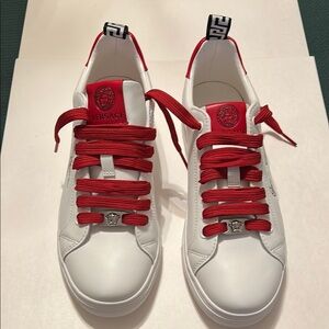 Versace Red and White Designer Sneakers